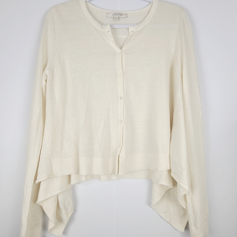 Dorothee Schumacher button-down wool asymmetrical cardigan, Sz XL (PTP 21.5") - Picture 3 of 8